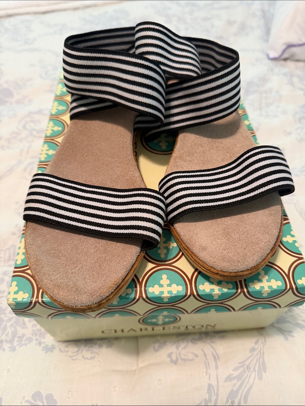 CHARLESTON SHOE CO. Benjamin core ankle strap  black & White Striped Sandals